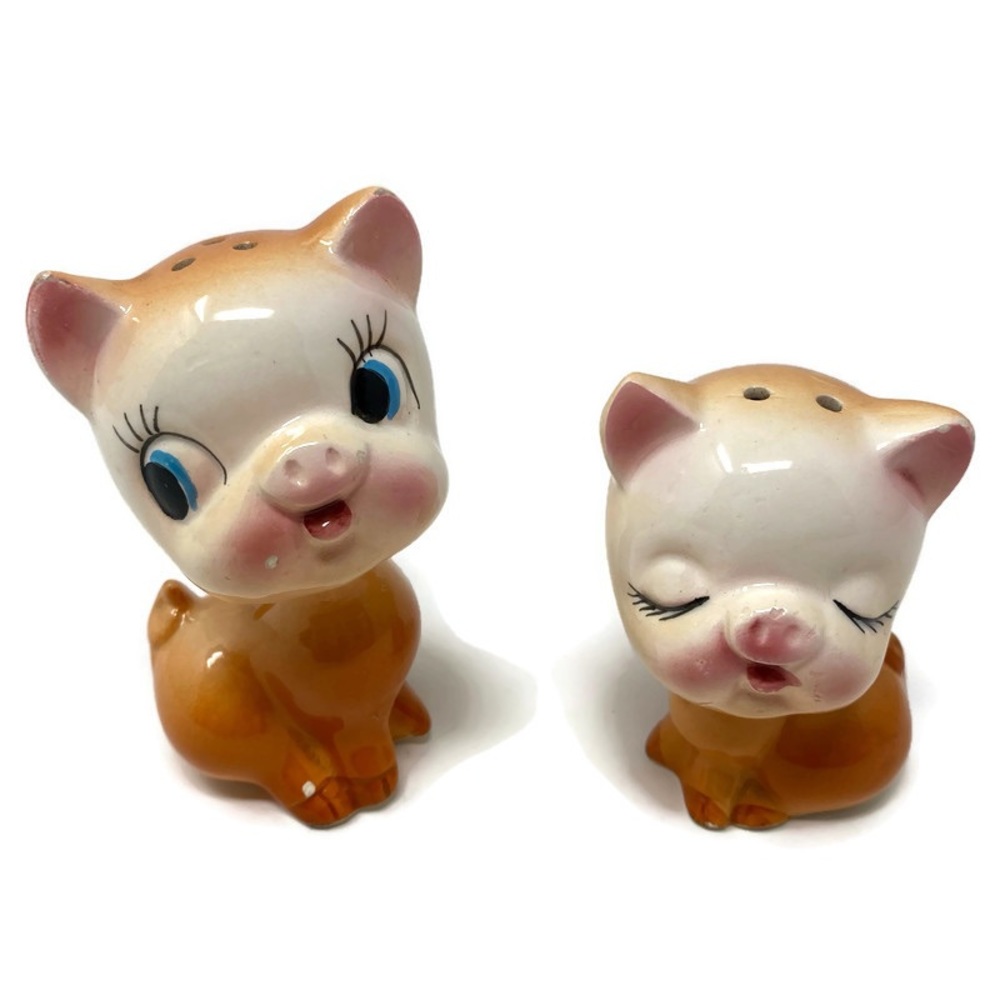 Piggie Salt & Pepper Shakers from Japan 3” x 2” w original stoppers